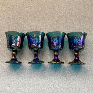 Blue Carnival Glass Goblets